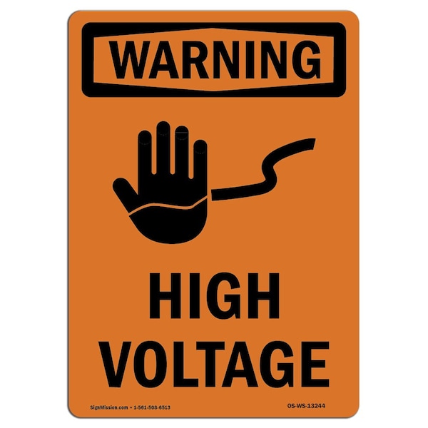 Safety Sign, OSHA WARNING, 5" Height, High Voltage, Portrait, 10PK